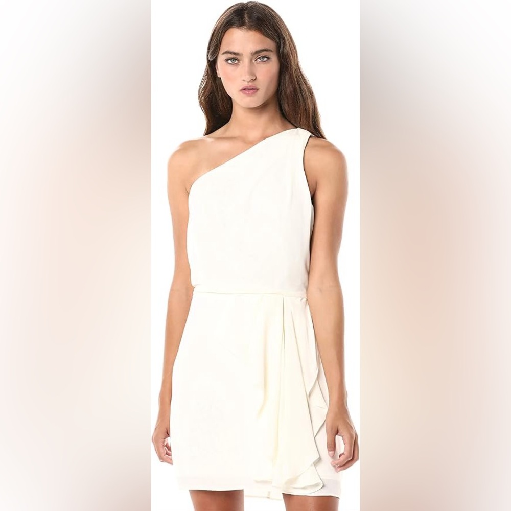 Halston one shoulder drape front dress